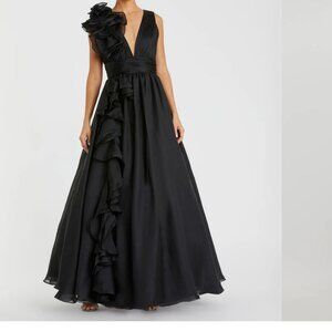 Mac Duggal Ruffle Shoulder V-Neck Chiffon Gown Size 8